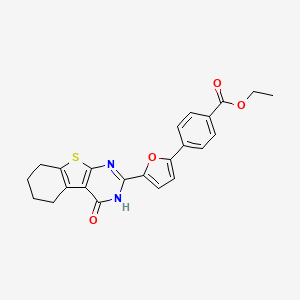 molecular formula C23H20N2O4S B11646993 Ethyl 4-[5-(4-oxo-3,4,5,6,7,8-hexahydro[1]benzothieno[2,3-d]pyrimidin-2-yl)-2-furyl]benzoate 