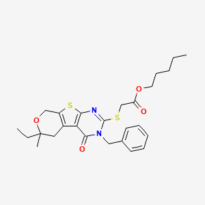 pentyl 2-[(4-benzyl-12-ethyl-12-methyl-3-oxo-11-oxa-8-thia-4,6-diazatricyclo[7.4.0.02,7]trideca-1(9),2(7),5-trien-5-yl)sulfanyl]acetate