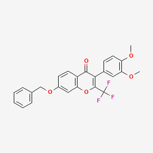 molecular formula C25H19F3O5 B11647010 7-(benzyloxy)-3-(3,4-dimethoxyphenyl)-2-(trifluoromethyl)-4H-chromen-4-one 