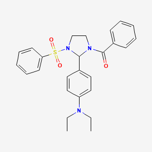 molecular formula C26H29N3O3S B11647013 {2-[4-(Diethylamino)phenyl]-3-(phenylsulfonyl)imidazolidin-1-yl}(phenyl)methanone 