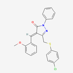 molecular formula C24H19ClN2O2S B11647019 (4E)-3-{[(4-Chlorophenyl)sulfanyl]methyl}-4-[(2-methoxyphenyl)methylidene]-1-phenyl-4,5-dihydro-1H-pyrazol-5-one 