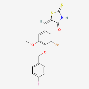 (5E)-5-{3-bromo-4-[(4-fluorobenzyl)oxy]-5-methoxybenzylidene}-2-thioxo-1,3-thiazolidin-4-one