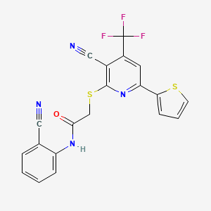 N-(2-Cyanophenyl)-2-{[3-cyano-6-(2-thienyl)-4-(trifluoromethyl)-2-pyridinyl]sulfanyl}acetamide