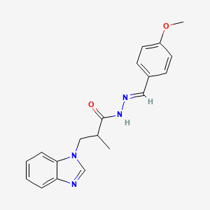 molecular formula C19H20N4O2 B11647090 (E)-3-(1H-benzo[d]imidazol-1-yl)-N'-(4-methoxybenzylidene)-2-methylpropanehydrazide 