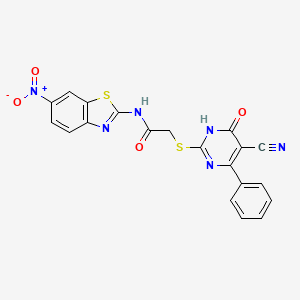 2-[(5-cyano-4-oxo-6-phenyl-1H-pyrimidin-2-yl)sulfanyl]-N-(6-nitro-1,3-benzothiazol-2-yl)acetamide