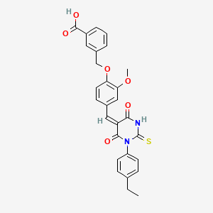 3-[(4-{(E)-[1-(4-ethylphenyl)-4,6-dioxo-2-thioxotetrahydropyrimidin-5(2H)-ylidene]methyl}-2-methoxyphenoxy)methyl]benzoic acid