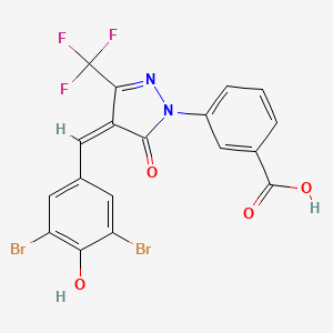 molecular formula C18H9Br2F3N2O4 B11647215 3-[(4Z)-4-(3,5-dibromo-4-hydroxybenzylidene)-5-oxo-3-(trifluoromethyl)-4,5-dihydro-1H-pyrazol-1-yl]benzoic acid 