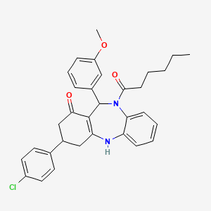 3-(4-chlorophenyl)-10-hexanoyl-11-(3-methoxyphenyl)-2,3,4,5,10,11-hexahydro-1H-dibenzo[b,e][1,4]diazepin-1-one