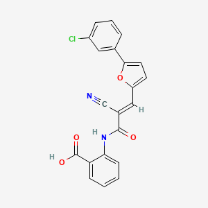 molecular formula C21H13ClN2O4 B11647338 2-({(2E)-3-[5-(3-chlorophenyl)furan-2-yl]-2-cyanoprop-2-enoyl}amino)benzoic acid 