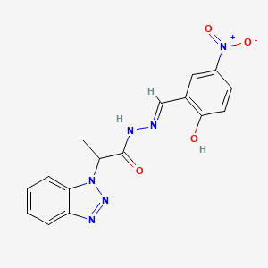 molecular formula C16H14N6O4 B11647406 2-(benzotriazol-1-yl)-N'-[(Z)-(3-nitro-6-oxocyclohexa-2,4-dien-1-ylidene)methyl]propanehydrazide 