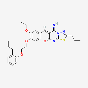 molecular formula C28H30N4O4S B11647409 (6Z)-6-(3-ethoxy-4-{2-[2-(prop-2-en-1-yl)phenoxy]ethoxy}benzylidene)-5-imino-2-propyl-5,6-dihydro-7H-[1,3,4]thiadiazolo[3,2-a]pyrimidin-7-one 