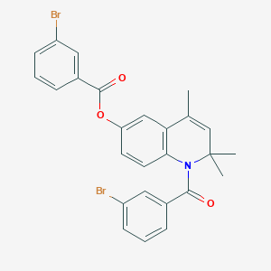 molecular formula C26H21Br2NO3 B11647456 1-[(3-Bromophenyl)carbonyl]-2,2,4-trimethyl-1,2-dihydroquinolin-6-yl 3-bromobenzoate 