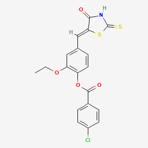 molecular formula C19H14ClNO4S2 B11647507 2-ethoxy-4-[(Z)-(4-oxo-2-thioxo-1,3-thiazolidin-5-ylidene)methyl]phenyl 4-chlorobenzoate 