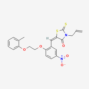 molecular formula C22H20N2O5S2 B11647549 (5E)-5-{2-[2-(2-methylphenoxy)ethoxy]-5-nitrobenzylidene}-3-(prop-2-en-1-yl)-2-thioxo-1,3-thiazolidin-4-one 