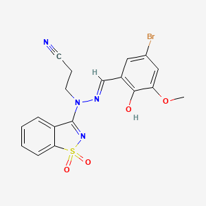 3-[(2E)-2-(5-bromo-2-hydroxy-3-methoxybenzylidene)-1-(1,1-dioxido-1,2-benzothiazol-3-yl)hydrazinyl]propanenitrile