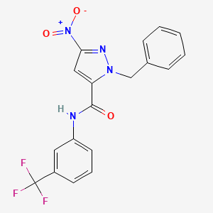 molecular formula C18H13F3N4O3 B11647620 1-benzyl-3-nitro-N-[3-(trifluoromethyl)phenyl]-1H-pyrazole-5-carboxamide 