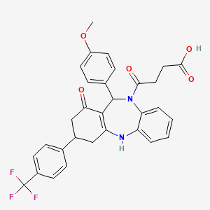 molecular formula C31H27F3N2O5 B11647633 4-{11-(4-methoxyphenyl)-1-oxo-3-[4-(trifluoromethyl)phenyl]-1,2,3,4,5,11-hexahydro-10H-dibenzo[b,e][1,4]diazepin-10-yl}-4-oxobutanoic acid 