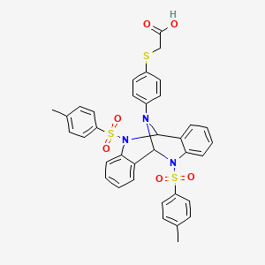 molecular formula C36H31N3O6S3 B11647671 [(4-{5,11-Bis[(4-methylphenyl)sulfonyl]-5,6,11,12-tetrahydro-6,12-epiminodibenzo[b,f][1,5]diazocin-13-yl}phenyl)sulfanyl]acetic acid 