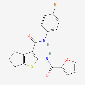 molecular formula C19H15BrN2O3S B11647683 N-{3-[(4-bromophenyl)carbamoyl]-5,6-dihydro-4H-cyclopenta[b]thiophen-2-yl}furan-2-carboxamide 