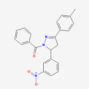 molecular formula C23H19N3O3 B11647710 1-benzoyl-3-(4-methylphenyl)-5-(3-nitrophenyl)-4,5-dihydro-1H-pyrazole 