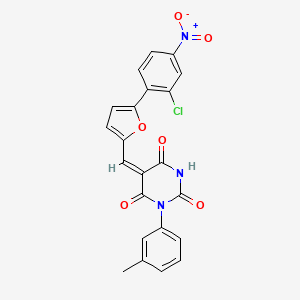 molecular formula C22H14ClN3O6 B11647734 (5E)-5-{[5-(2-chloro-4-nitrophenyl)furan-2-yl]methylidene}-6-hydroxy-3-(3-methylphenyl)pyrimidine-2,4(3H,5H)-dione 