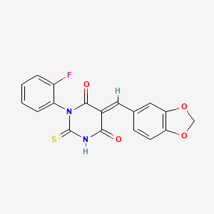 (5E)-5-(1,3-benzodioxol-5-ylmethylidene)-1-(2-fluorophenyl)-2-sulfanylpyrimidine-4,6(1H,5H)-dione