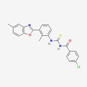 molecular formula C23H18ClN3O2S B11647770 4-chloro-N-{[2-methyl-3-(5-methyl-1,3-benzoxazol-2-yl)phenyl]carbamothioyl}benzamide 