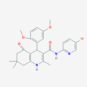 molecular formula C26H28BrN3O4 B11647781 N-(5-bromo-2-pyridinyl)-4-(2,5-dimethoxyphenyl)-2,7,7-trimethyl-5-oxo-1,4,5,6,7,8-hexahydro-3-quinolinecarboxamide 