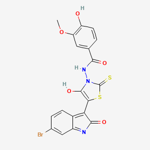 molecular formula C19H12BrN3O5S2 B11647799 N-[(5E)-5-(6-bromo-2-oxo-1,2-dihydro-3H-indol-3-ylidene)-4-oxo-2-thioxo-1,3-thiazolidin-3-yl]-4-hydroxy-3-methoxybenzamide 