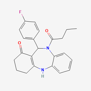 molecular formula C23H23FN2O2 B11647902 10-butanoyl-11-(4-fluorophenyl)-2,3,4,5,10,11-hexahydro-1H-dibenzo[b,e][1,4]diazepin-1-one 