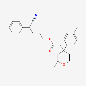 molecular formula C27H33NO3 B11647966 4-cyano-4-phenylbutyl [2,2-dimethyl-4-(4-methylphenyl)tetrahydro-2H-pyran-4-yl]acetate 