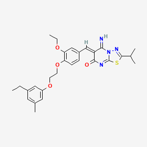 molecular formula C28H32N4O4S B11647970 (6Z)-6-{3-ethoxy-4-[2-(3-ethyl-5-methylphenoxy)ethoxy]benzylidene}-5-imino-2-(propan-2-yl)-5,6-dihydro-7H-[1,3,4]thiadiazolo[3,2-a]pyrimidin-7-one 