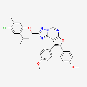 molecular formula C32H29ClN4O4 B11647990 [8,9-Bis(4-methoxyphenyl)furo[3,2-E][1,2,4]triazolo[1,5-C]pyrimidin-2-YL]methyl (4-chloro-2-isopropyl-5-methylphenyl) ether 