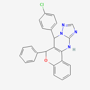 molecular formula C24H17ClN4O B11648017 7-(4-chlorophenyl)-6-phenyl-7,12-dihydro-6H-chromeno[4,3-d][1,2,4]triazolo[1,5-a]pyrimidine 