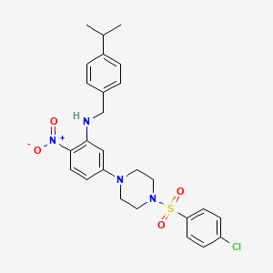 molecular formula C26H29ClN4O4S B11648121 5-{4-[(4-chlorophenyl)sulfonyl]piperazin-1-yl}-2-nitro-N-[4-(propan-2-yl)benzyl]aniline 