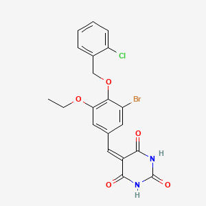 molecular formula C20H16BrClN2O5 B11648147 5-({3-Bromo-4-[(2-chlorophenyl)methoxy]-5-ethoxyphenyl}methylidene)-1,3-diazinane-2,4,6-trione 