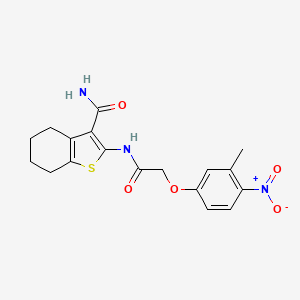 molecular formula C18H19N3O5S B11648151 2-{[(3-Methyl-4-nitrophenoxy)acetyl]amino}-4,5,6,7-tetrahydro-1-benzothiophene-3-carboxamide 