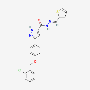 molecular formula C22H17ClN4O2S B11648181 3-{4-[(2-chlorobenzyl)oxy]phenyl}-N'-[(E)-thiophen-2-ylmethylidene]-1H-pyrazole-5-carbohydrazide CAS No. 634897-33-9