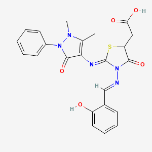 [(2Z)-2-[(1,5-dimethyl-3-oxo-2-phenyl-2,3-dihydro-1H-pyrazol-4-yl)imino]-3-{[(E)-(2-hydroxyphenyl)methylidene]amino}-4-oxo-1,3-thiazolidin-5-yl]acetic acid