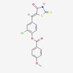 molecular formula C18H12ClNO4S2 B11648213 2-chloro-4-[(Z)-(4-oxo-2-thioxo-1,3-thiazolidin-5-ylidene)methyl]phenyl 4-methoxybenzoate 