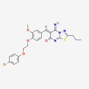 molecular formula C24H23BrN4O4S B11648257 (6Z)-6-{4-[2-(4-bromophenoxy)ethoxy]-3-methoxybenzylidene}-5-imino-2-propyl-5,6-dihydro-7H-[1,3,4]thiadiazolo[3,2-a]pyrimidin-7-one 