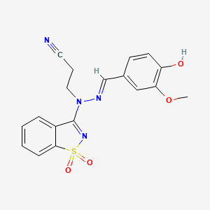 molecular formula C18H16N4O4S B11648265 3-[(1,1-dioxo-1,2-benzothiazol-3-yl)-[[(Z)-(3-methoxy-4-oxocyclohexa-2,5-dien-1-ylidene)methyl]amino]amino]propanenitrile 