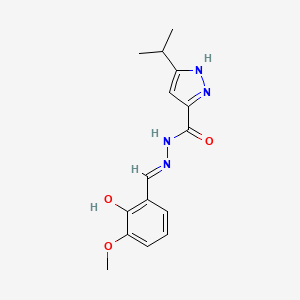 molecular formula C15H18N4O3 B11648343 N'-(2-Hydroxy-3-methoxybenzylidene)-3-isopropyl-1H-pyrazole-5-carbohydrazide 