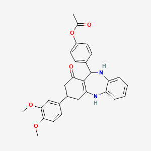 molecular formula C29H28N2O5 B11648371 4-[3-(3,4-dimethoxyphenyl)-1-oxo-2,3,4,5,10,11-hexahydro-1H-dibenzo[b,e][1,4]diazepin-11-yl]phenyl acetate 