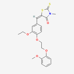 molecular formula C22H23NO5S2 B11648417 (5E)-5-{3-ethoxy-4-[2-(2-methoxyphenoxy)ethoxy]benzylidene}-3-methyl-2-thioxo-1,3-thiazolidin-4-one 