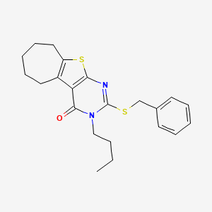 molecular formula C22H26N2OS2 B11648427 2-(benzylsulfanyl)-3-butyl-3,5,6,7,8,9-hexahydro-4H-cyclohepta[4,5]thieno[2,3-d]pyrimidin-4-one 