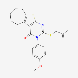 molecular formula C22H24N2O2S2 B11648487 3-(4-Methoxyphenyl)-2-[(2-methylallyl)sulfanyl]-3,5,6,7,8,9-hexahydro-4H-cyclohepta[4,5]thieno[2,3-D]pyrimidin-4-one 