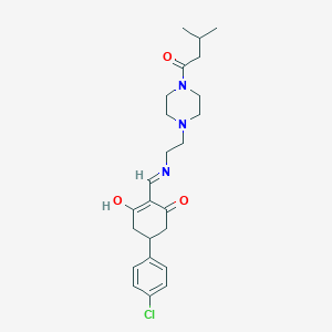 molecular formula C24H32ClN3O3 B11648491 5-(4-Chlorophenyl)-2-[({2-[4-(3-methylbutanoyl)piperazin-1-yl]ethyl}amino)methylidene]cyclohexane-1,3-dione 