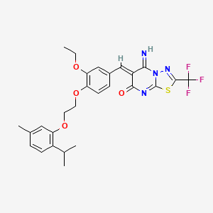 molecular formula C27H27F3N4O4S B11648497 (6Z)-6-(3-ethoxy-4-{2-[5-methyl-2-(propan-2-yl)phenoxy]ethoxy}benzylidene)-5-imino-2-(trifluoromethyl)-5,6-dihydro-7H-[1,3,4]thiadiazolo[3,2-a]pyrimidin-7-one 