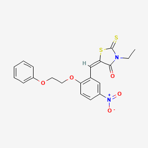 (5E)-3-Ethyl-5-{[5-nitro-2-(2-phenoxyethoxy)phenyl]methylidene}-2-sulfanylidene-1,3-thiazolidin-4-one